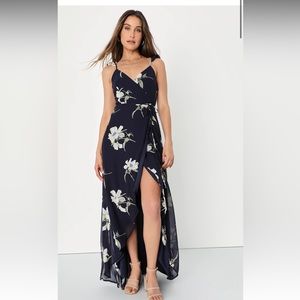 Lulus navy blue floral wrap dress